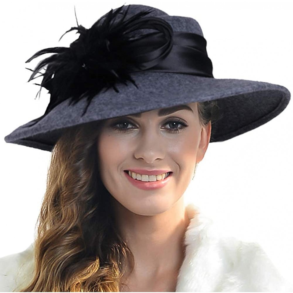 Fedoras Women Wool Felt Plume Church Dress Winter Hat - Mix Grey - C918AHHWK5W $24.51