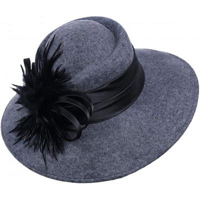 Fedoras Women Wool Felt Plume Church Dress Winter Hat - Mix Grey - C918AHHWK5W $24.51