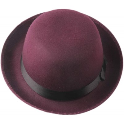 Fedoras Retro Hard Felt Women Men Fold Brim Billycock Round Top Crown Bowler Derby Hat (Size-57cm) - Blue - C918MDO5QUL $38.43