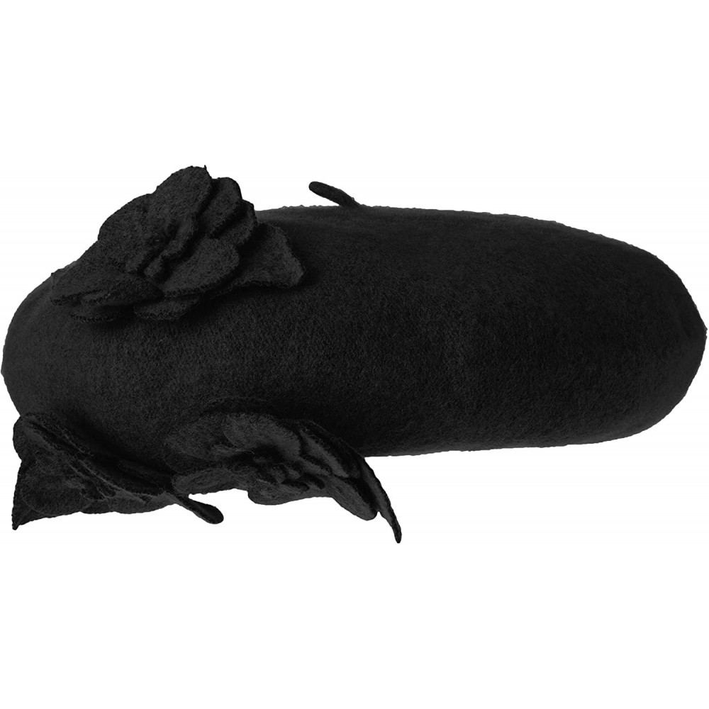 Berets Women's Flower Beret - Black - CP11510A091 $35.55