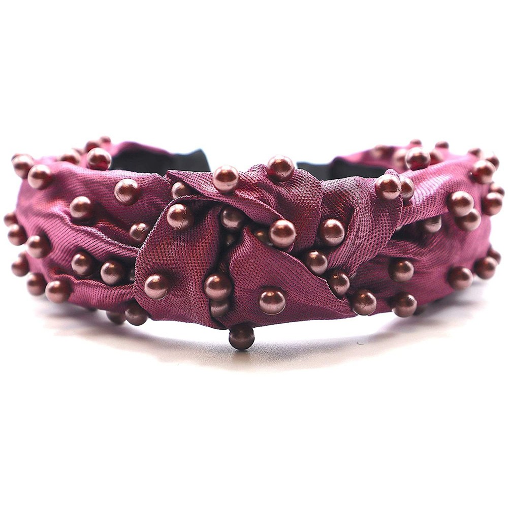 Headbands New York- Women's Fashion- Trendy Knotted Pearl Structured Headband - Plum/Dark Plum Pearl - C718XAWTUHR $27.79