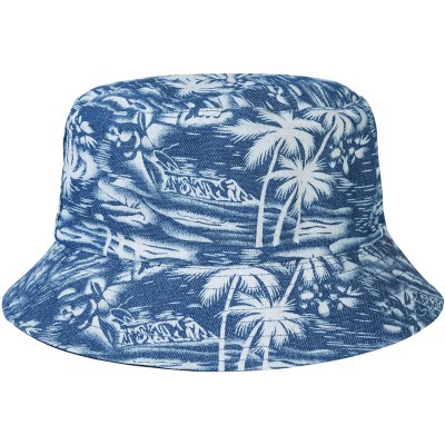 Bucket Hats Unisex Cute Print Bucket Hat Summer Fisherman Cap - Palm Tree Blue - CB18KKKL34S $14.99