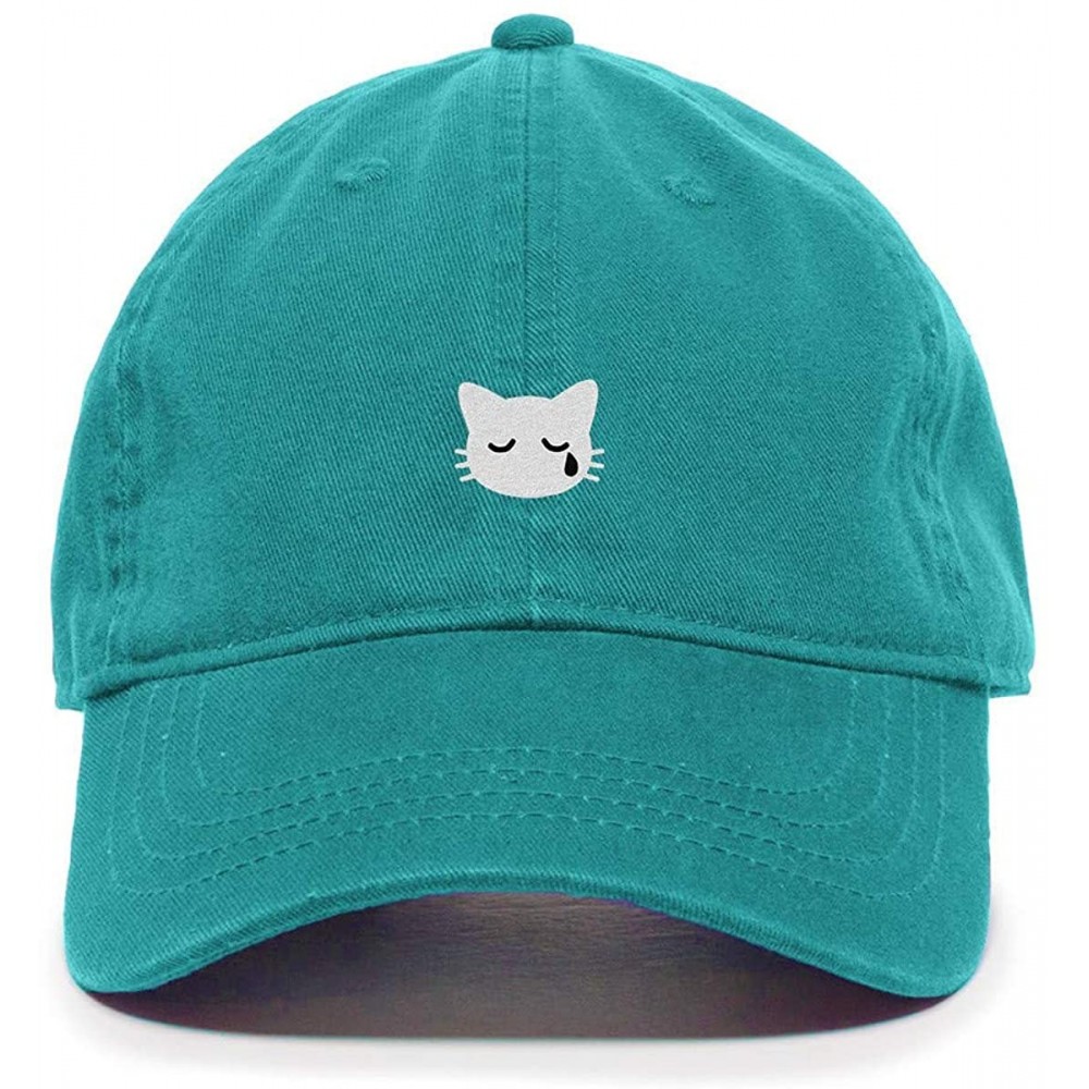 Baseball Caps Crying Cat Baseball Cap Embroidered Cotton Adjustable Dad Hat - Teal - C718AEHUW5U $16.57