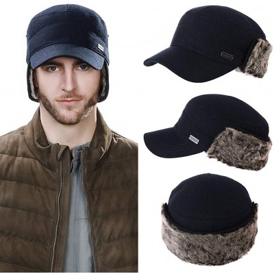 Baseball Caps Mens Womens Winter Wool Baseball Cap with Ear Flaps Faux Fur Earflap Trapper Hunting Hat for Cold Weather - CF1...