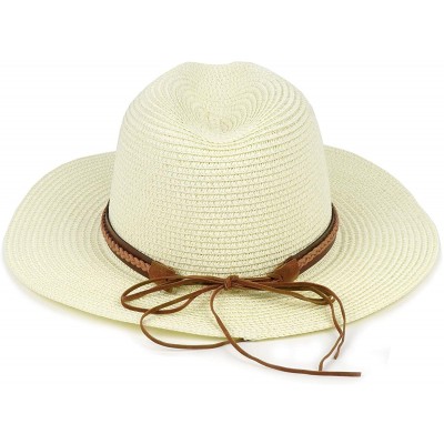 Sun Hats Straw Panama Hat Summer Fedora Straw Foldable Beach Sun Hat UPF50+ Unisex - Milky - CZ18QN3I9AT $12.47