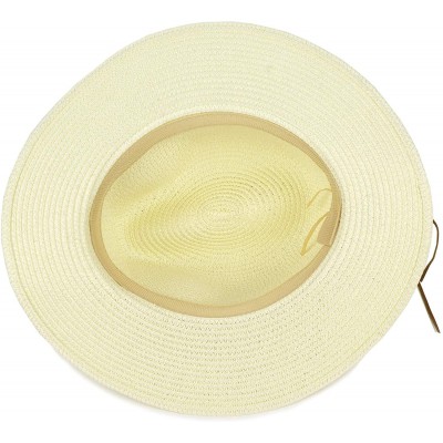 Sun Hats Straw Panama Hat Summer Fedora Straw Foldable Beach Sun Hat UPF50+ Unisex - Milky - CZ18QN3I9AT $12.47