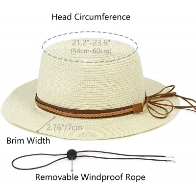 Sun Hats Straw Panama Hat Summer Fedora Straw Foldable Beach Sun Hat UPF50+ Unisex - Milky - CZ18QN3I9AT $12.47