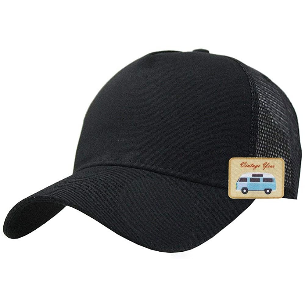 Baseball Caps Plain Two Tone Cotton Twill Mesh Adjustable Trucker Baseball Cap - Black B - CC12MO7L28H $11.59