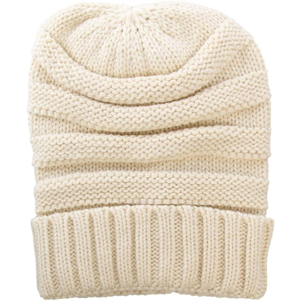 Skullies & Beanies Winter Hat for Women Snug Beanie Hat Chunky Knit Stocking Cap Soft Warm Cute - Cream - CJ1888QZOW6 $7.90