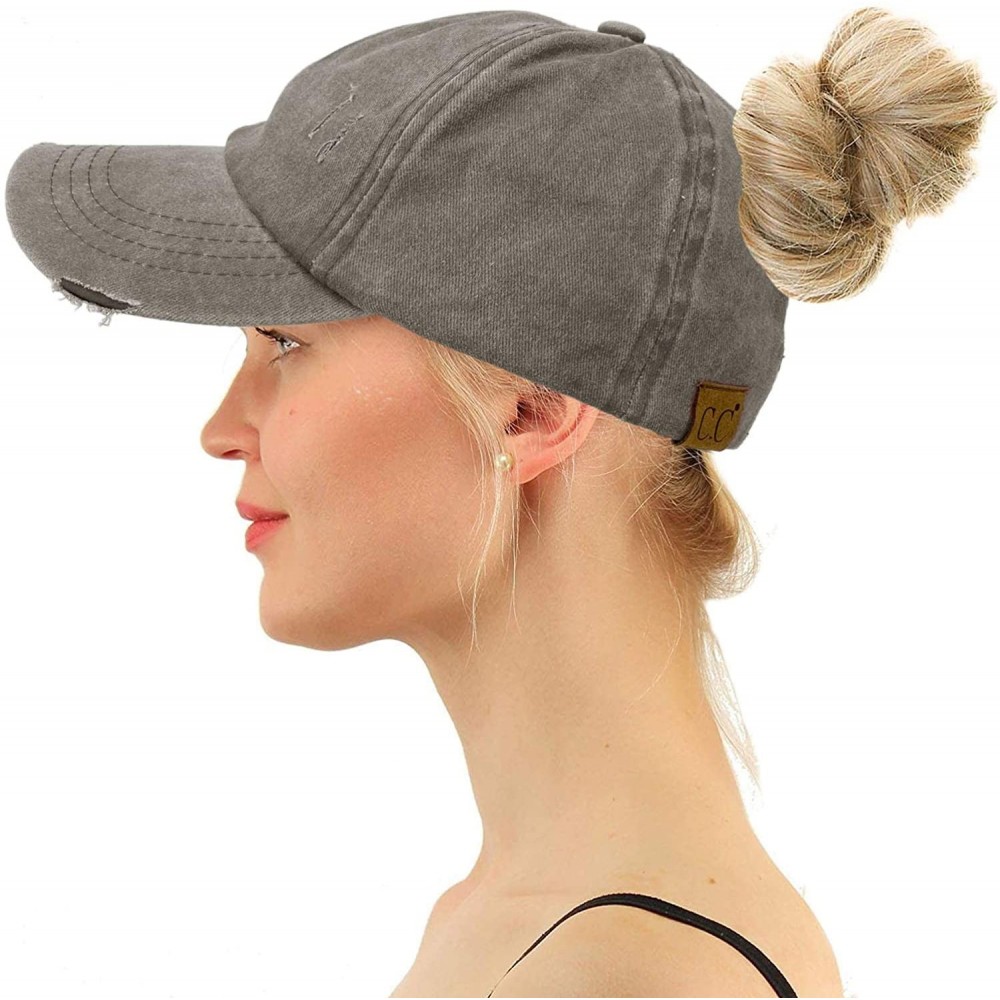 Baseball Caps Ponytail Ladder Messy Buns Ponycaps Baseball Visor Cap Dad Hat - Distressed Gray - CP1959LEURL $13.62