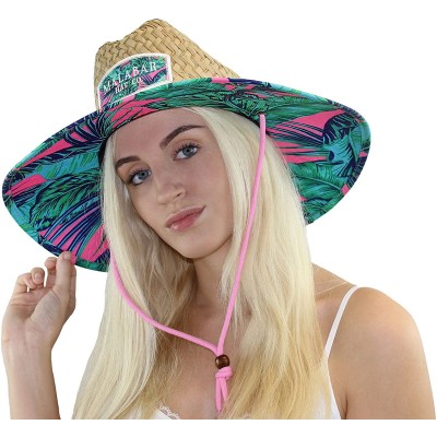 Sun Hats Woman's Sun Hat Straw Hat with Fabric Print Lifeguard Hat Great for Beach- Gardening- Boating- Pool- and Outdoor - C...