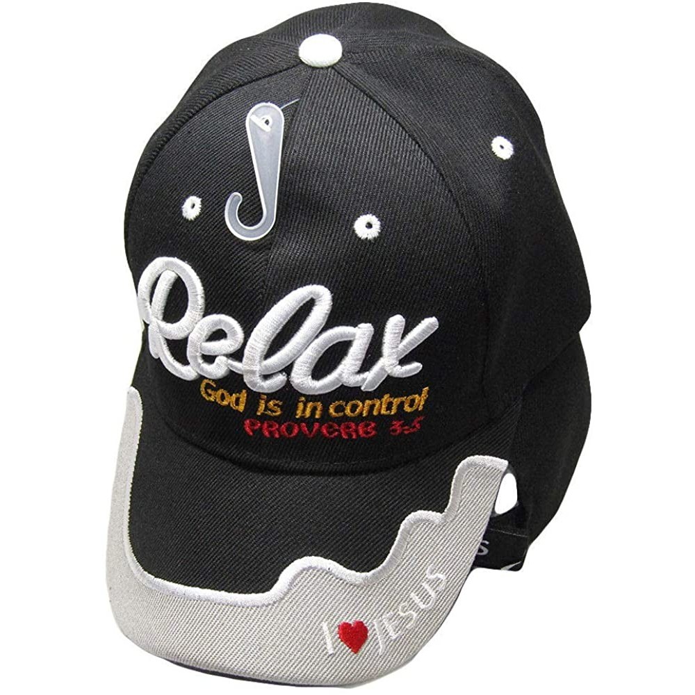 Baseball Caps Relax God is in Control Christian Black Embroidered Cap Hat 815 - CZ18L7UETKM $8.52