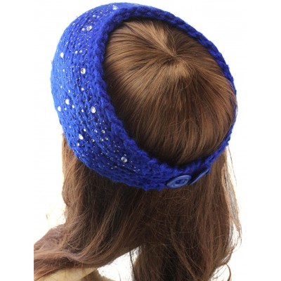 Skullies & Beanies Women Fashion Crochet Rhinestone Headband Knitted Hat Cap Headwrap Band - Fuschia - CJ187IMGS9W $12.59