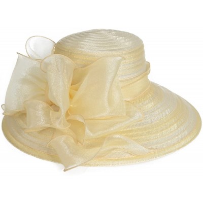 Bucket Hats Lady Derby Dress Church Cloche Hat Bow Bucket Wedding Bowler Hats - Wide Brim-apricot - CI17YTMT2G7 $19.62