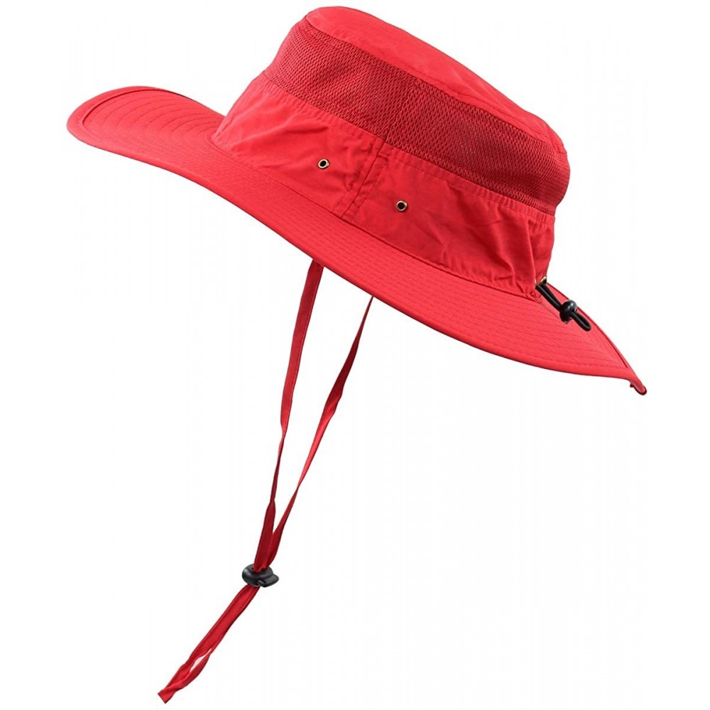 Sun Hats Women Summer Sun Hat UV Protection Wide Brim Mesh Bucket Hats UPF 50+ for Outdoor Fishing Beach Boonie Hats - Red - ...