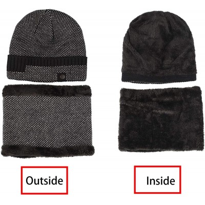 Skullies & Beanies Winter Beanie Hat Neck Warmer Set Warm Knit Hat Thick Knit Skull Cap Thick Fleece Lined Hat Scarf for Men ...