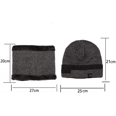 Skullies & Beanies Winter Beanie Hat Neck Warmer Set Warm Knit Hat Thick Knit Skull Cap Thick Fleece Lined Hat Scarf for Men ...