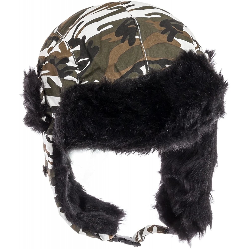 Skullies & Beanies Trooper Ear Flap Cap w/Faux Fur Lining Hat - White_camo_black_fur - C511RMMNTTP $10.49