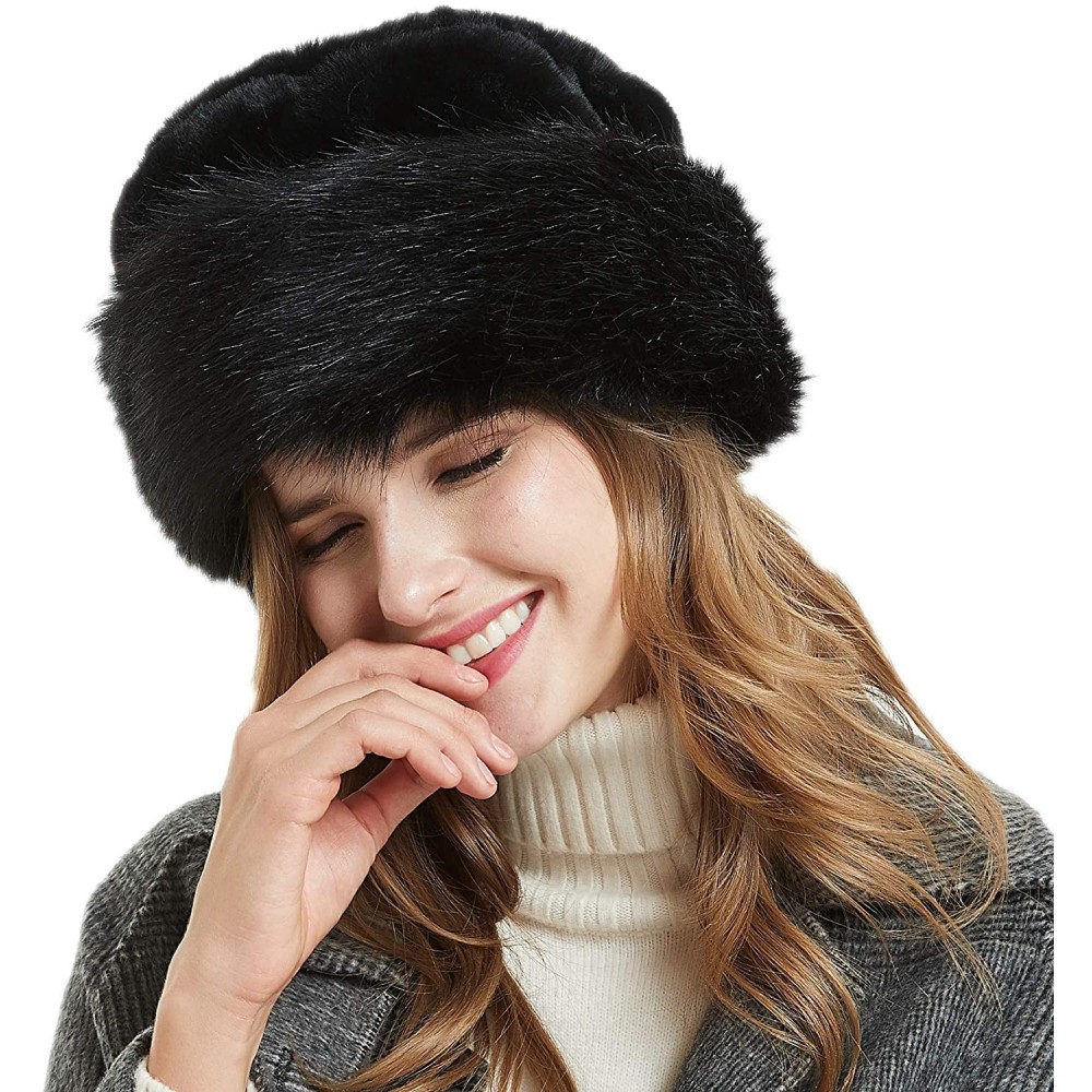 Bucket Hats Women's Leopard Faux Fur Hat with Fleece and Elastic for Winter - Black - CP18KZYTMM3 $24.39