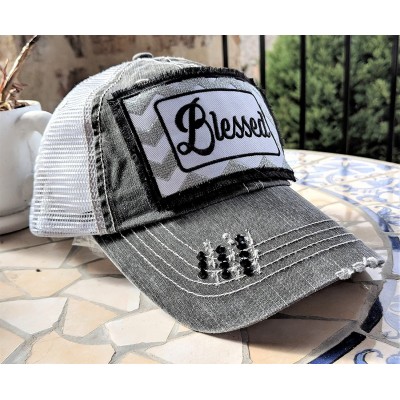 Baseball Caps Women's Blessed Bling Patch Baseball Cap - Distressedgrey/Customized - CZ18CC6828T $21.67