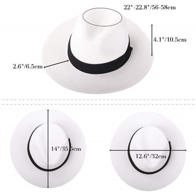 Sun Hats Womens UPF 50+ Wide Brim Panama Straw Hat Foldable Fedora Beach Sun Hat - White - CA18N8U0EEI $15.07