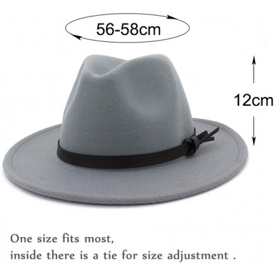 Fedoras Womens Fedora Hats with Belt Buckle Wide Brim Panama Fedora Cap - L-grey - CJ18HCT4KA3 $13.05