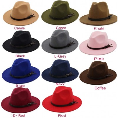 Fedoras Womens Fedora Hats with Belt Buckle Wide Brim Panama Fedora Cap - L-grey - CJ18HCT4KA3 $13.05