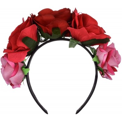 Headbands Custom Mexican Flower Crown Day of The Dead Hawaiian Boho Frida Floral - Red-rose Red - CI18GLZN6HM $7.80