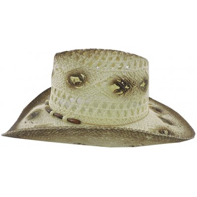 Cowboy Hats Silver Fever Fashionable Woven Straw Cowboy Hat with Cut-Outs and Beads - Gray - CL12BWNO425 $20.43