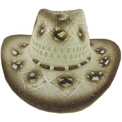 Cowboy Hats Silver Fever Fashionable Woven Straw Cowboy Hat with Cut-Outs and Beads - Gray - CL12BWNO425 $20.43