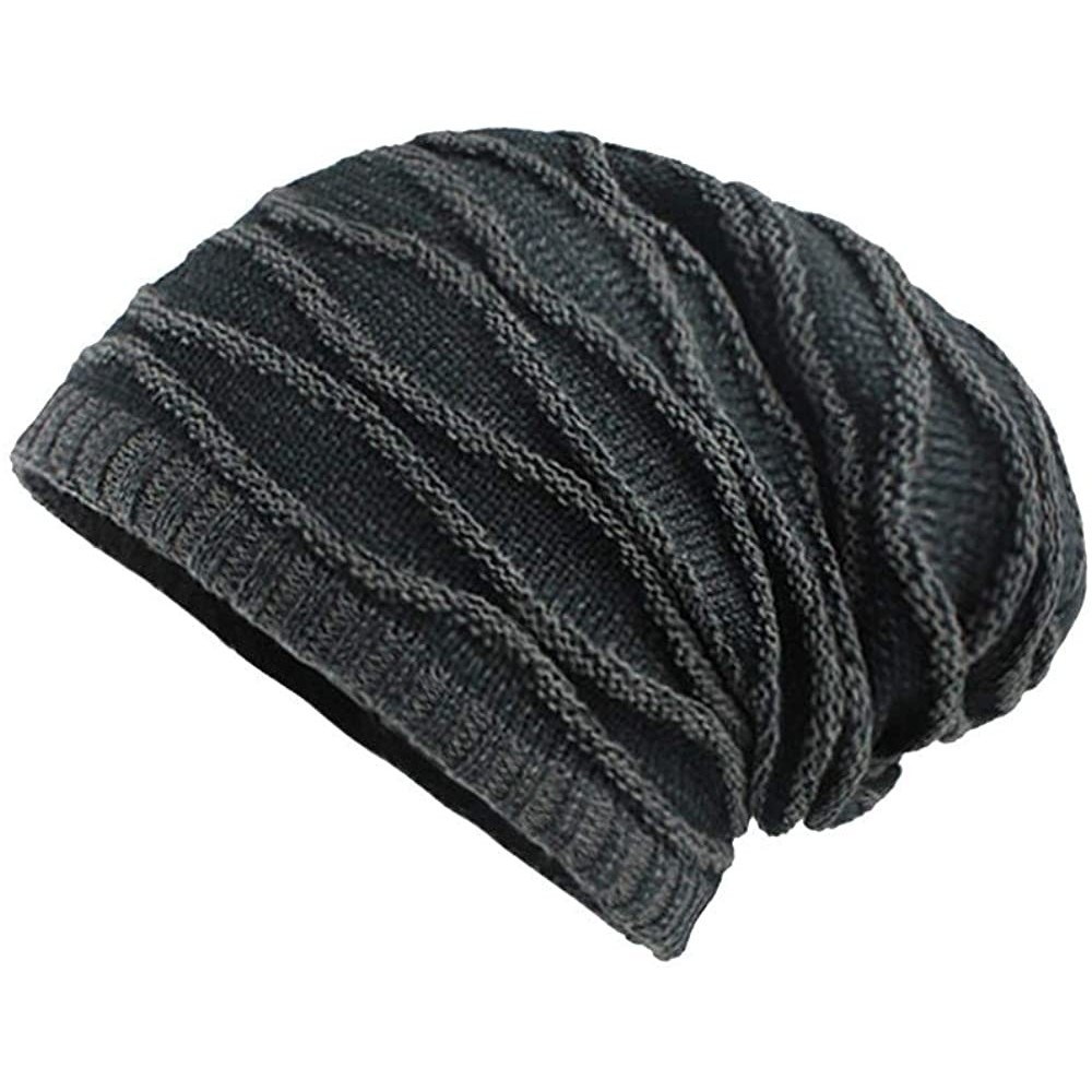 Skullies & Beanies Men's Thicken Warm Knit Beanie Crochet Winter Knit Skull Slouchy Caps Hat - A2-navy - CJ18L64KUIM $11.45