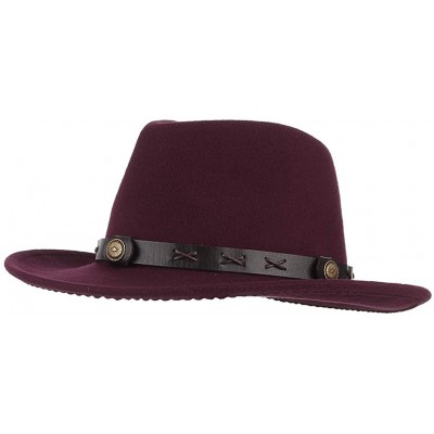 Cowboy Hats Unisex Retro Felt Western Cowboy Hat Wide Brim Crushable Outback Hat with Leather Band - Burgundy - CE18NYHH32W $...