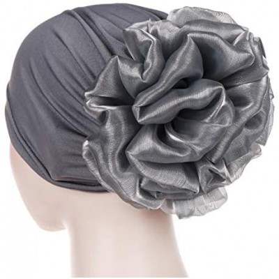 Skullies & Beanies Women Big Flower Turban Hat Head wrap Headwear Cancer Chemo Beanie Cap Hair Loss Cover - Gray - CB18UAZAUN...