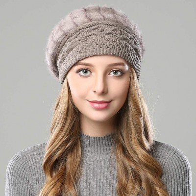 Berets Women Winter French Beret Hat Wool Knit Berets Beanie Classic Warm Casual Hat - Khaki - CE18Z4GNZ54 $9.86