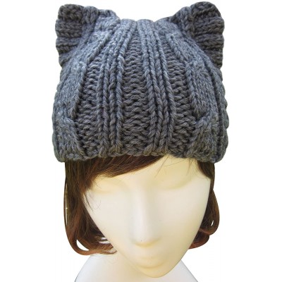 Skullies & Beanies Cute Meow Kitty Woman Wool Handmade Knit Cap Beanie Hat A004 - Dark Gray - CU11N3G5YIN $14.02