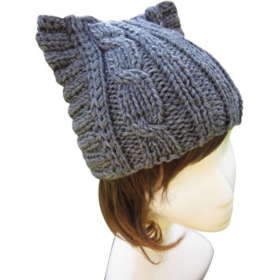 Skullies & Beanies Cute Meow Kitty Woman Wool Handmade Knit Cap Beanie Hat A004 - Dark Gray - CU11N3G5YIN $14.02