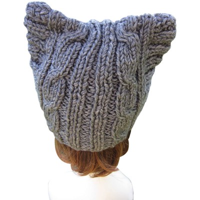 Skullies & Beanies Cute Meow Kitty Woman Wool Handmade Knit Cap Beanie Hat A004 - Dark Gray - CU11N3G5YIN $14.02