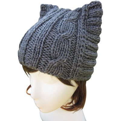 Skullies & Beanies Cute Meow Kitty Woman Wool Handmade Knit Cap Beanie Hat A004 - Dark Gray - CU11N3G5YIN $14.02