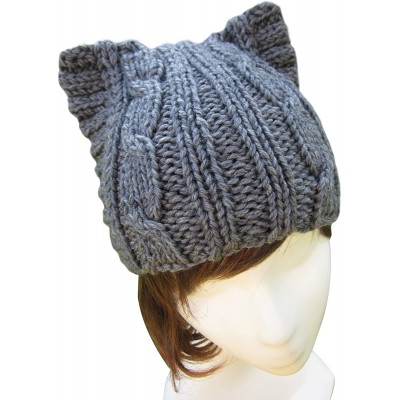 Skullies & Beanies Cute Meow Kitty Woman Wool Handmade Knit Cap Beanie Hat A004 - Dark Gray - CU11N3G5YIN $14.02