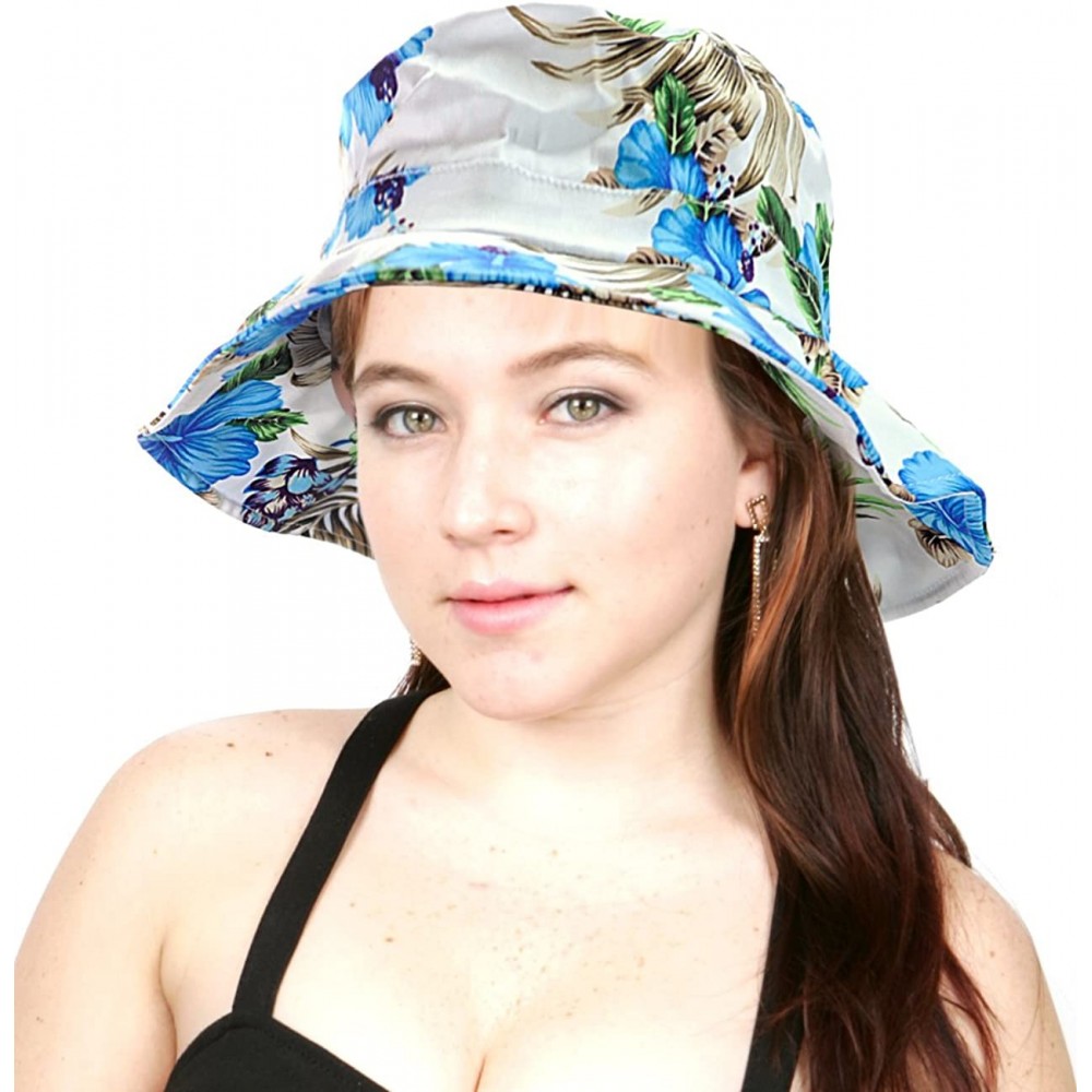 Sun Hats Floral Print Crushable Marina Wide Floppy Brim Bucket Sun Hat - White/Blue Floral - C511X74QNSB $7.75