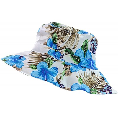 Sun Hats Floral Print Crushable Marina Wide Floppy Brim Bucket Sun Hat - White/Blue Floral - C511X74QNSB $7.75