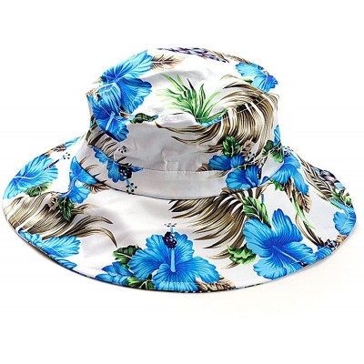 Sun Hats Floral Print Crushable Marina Wide Floppy Brim Bucket Sun Hat - White/Blue Floral - C511X74QNSB $7.75