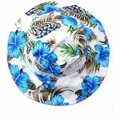 Sun Hats Floral Print Crushable Marina Wide Floppy Brim Bucket Sun Hat - White/Blue Floral - C511X74QNSB $7.75