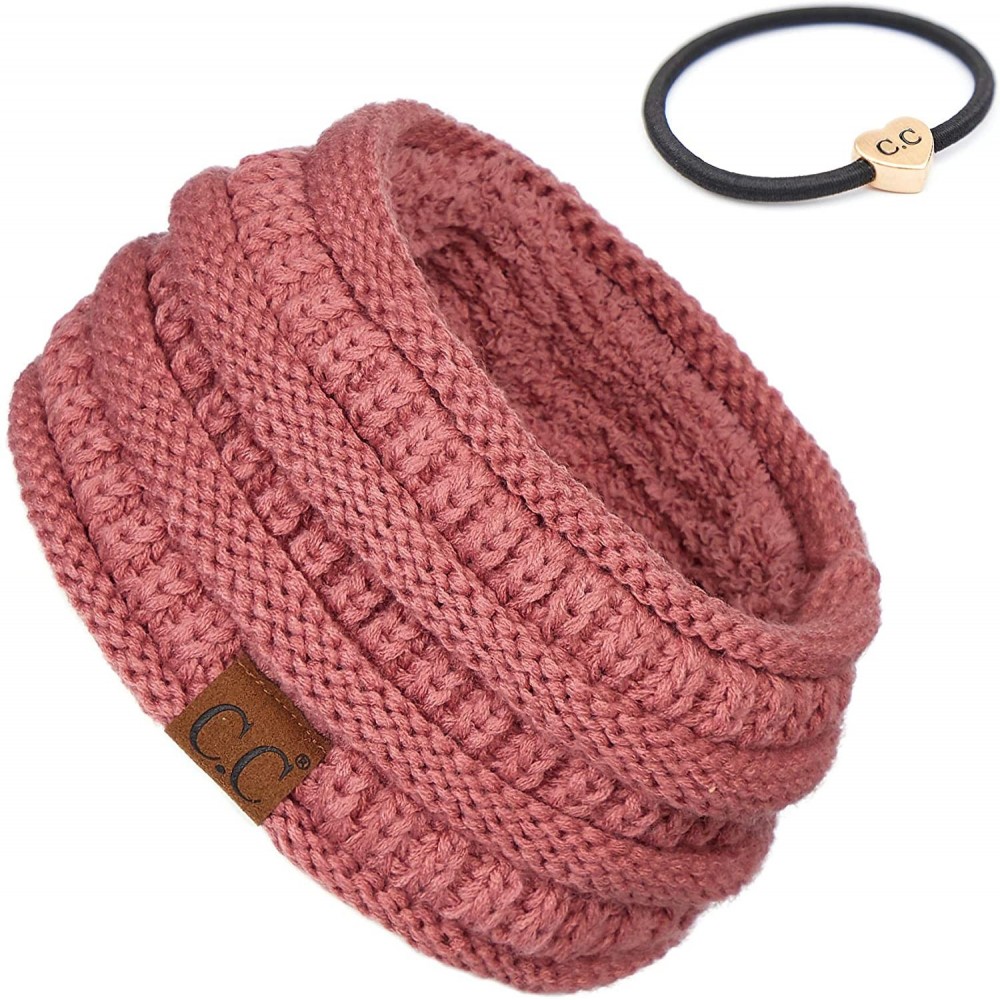 Headbands Stretch Ribbed Ear Warmer Head Band with Ponytail Holder (HW-21) (HW-817) (HW-826) - Mauve - CK18SDLKQXS $11.94