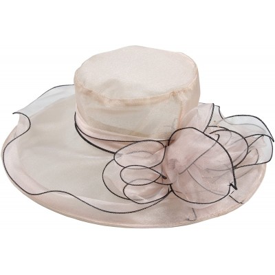 Sun Hats Women's Wedding Dress Church Hat Flowers Gauze Sun Derby Hat - Light Pink - C6182XD5CZE $13.60