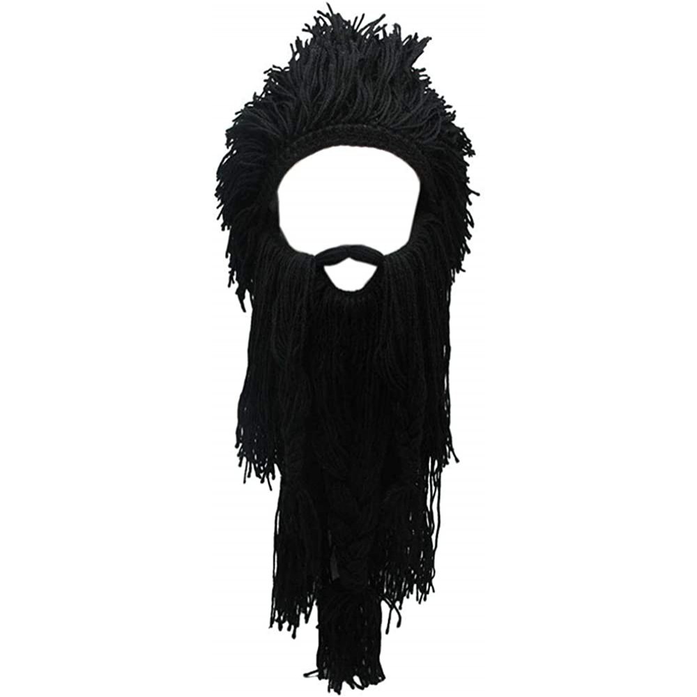 Skullies & Beanies Creative Original Barbarian Knit Beard Hat Wig Beanie Hat Funny Knit Hat Beard Facemask - L-black - CA18H8...