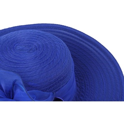 Sun Hats Women's Organza Church Kentucky Derby Hat Floral Ribbon Fascinator Bridal Tea Party Wedding Hat - Royal Blue - CI18Z...