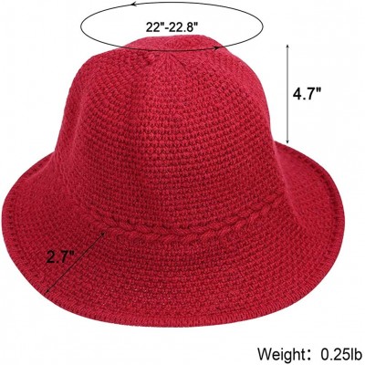 Bucket Hats Winter Bucket Hat- Women's Warm Knitted Hats Cloche Bucket Hat Knitted Wool Blend Foldable Hat for Women - Red - ...