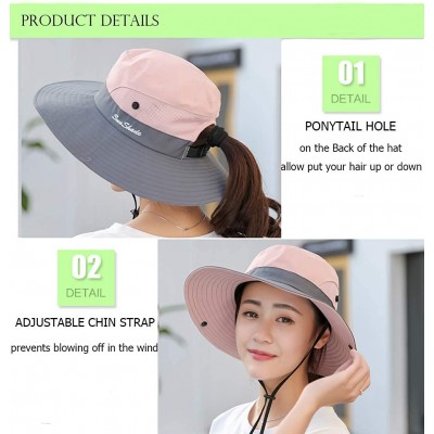 Sun Hats Ponytail Women's Summer Sun Bucket Hats UV Protection Safari Hiking Wide Brim Beach Foldable Mesh Fishing Cap - CT18...