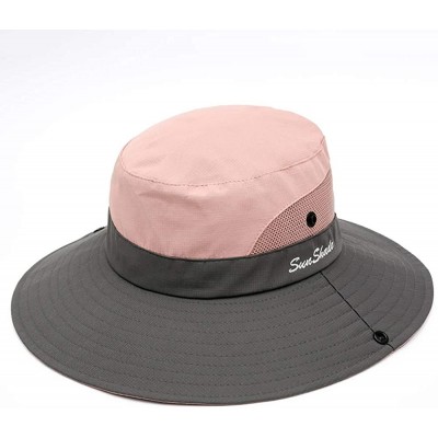 Sun Hats Ponytail Women's Summer Sun Bucket Hats UV Protection Safari Hiking Wide Brim Beach Foldable Mesh Fishing Cap - CT18...